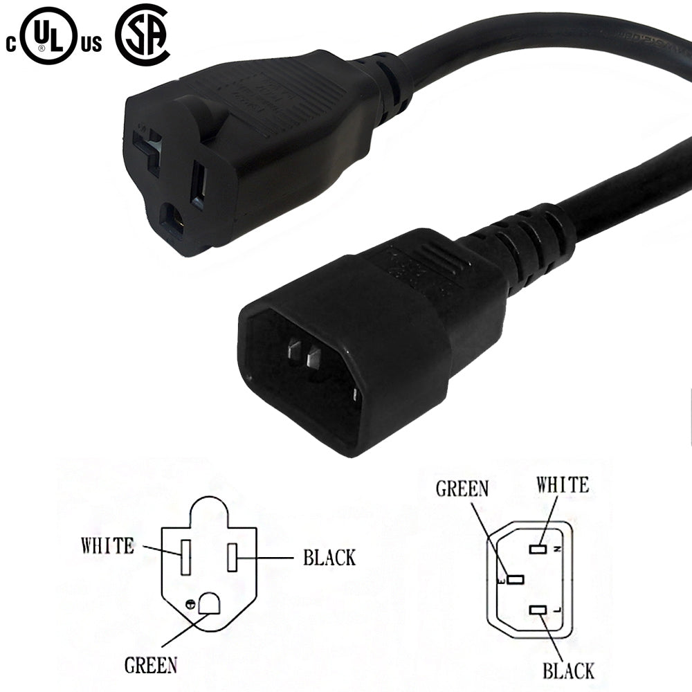 NEMA 5-15/20R to IEC C14 Power Cable - SJT Jacket – Generic – AC Power Cords (photo 2)