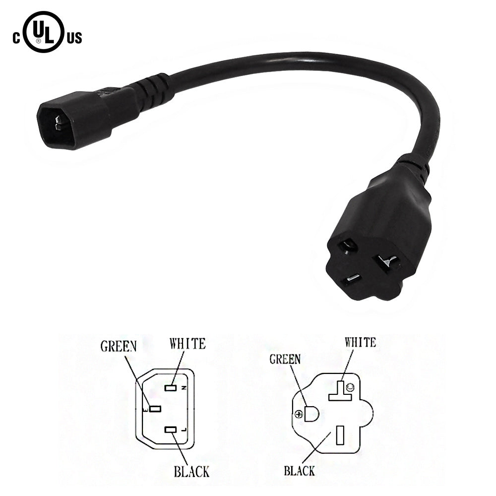 1ft NEMA 6-15/20R to IEC C14 Power Cable - 14AWG - SJT Jacket – Generic – AC Power Cords (photo 2)