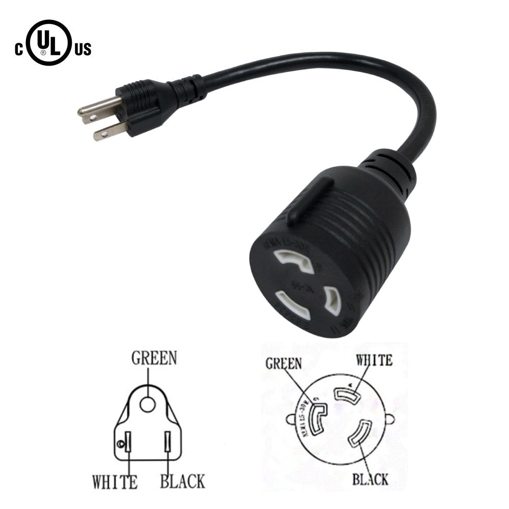 1ft NEMA 5-15P to NEMA L5-30R Power Cable - 14AWG - SJT Jacket – Generic – AC Power Cords (photo 2)