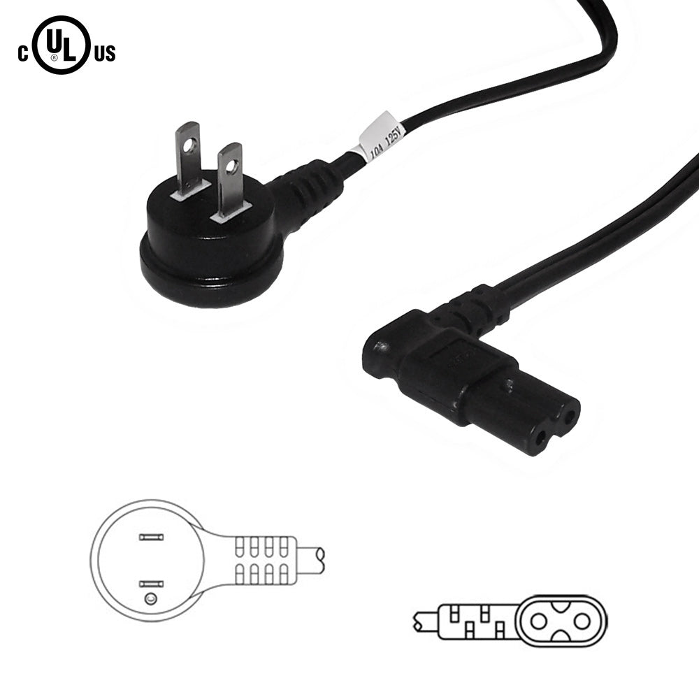 NEMA 1-15P Down Angle to IEC C7 Non-Polarized Right Angle Power Cable - 18AWG - SPT-2 – Generic – AC Power Cords (photo 2)