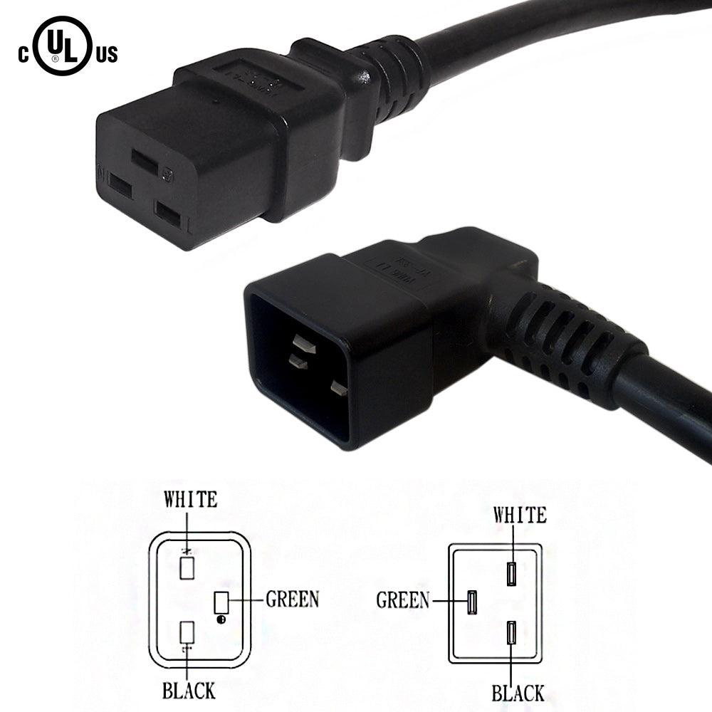 IEC C19 to IEC C20 Left Angle Power Cable - SJT Jacket – Generic – AC Power Cords (photo 2)