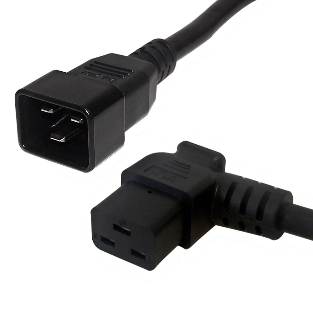 12ft IEC C19 Left Angle to IEC C20 Power Cable - SJT Jacket - 12AWG (20A 250V) – Generic – AC Power Cords