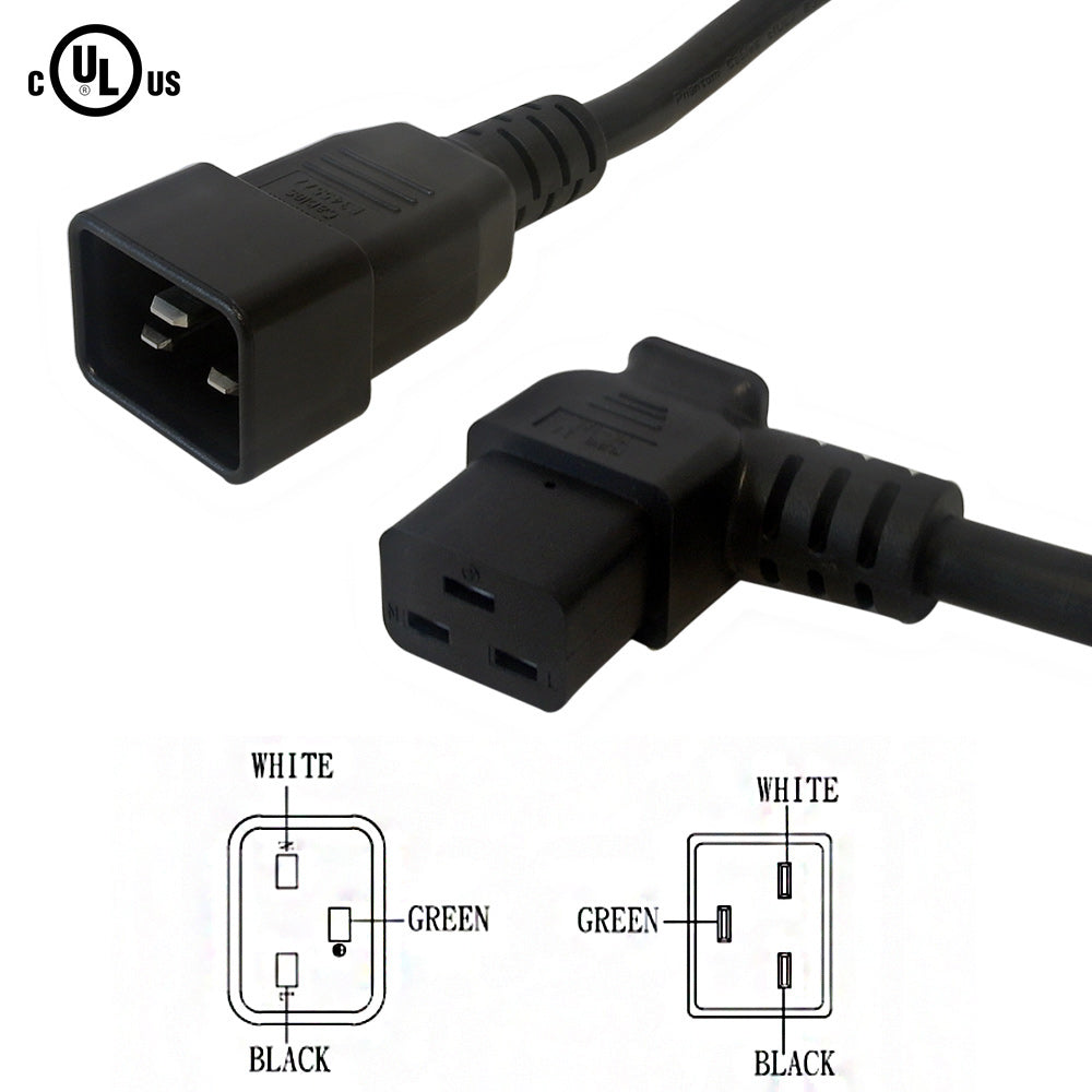 12ft IEC C19 Left Angle to IEC C20 Power Cable - SJT Jacket - 12AWG (20A 250V) – Generic – AC Power Cords (photo 2)