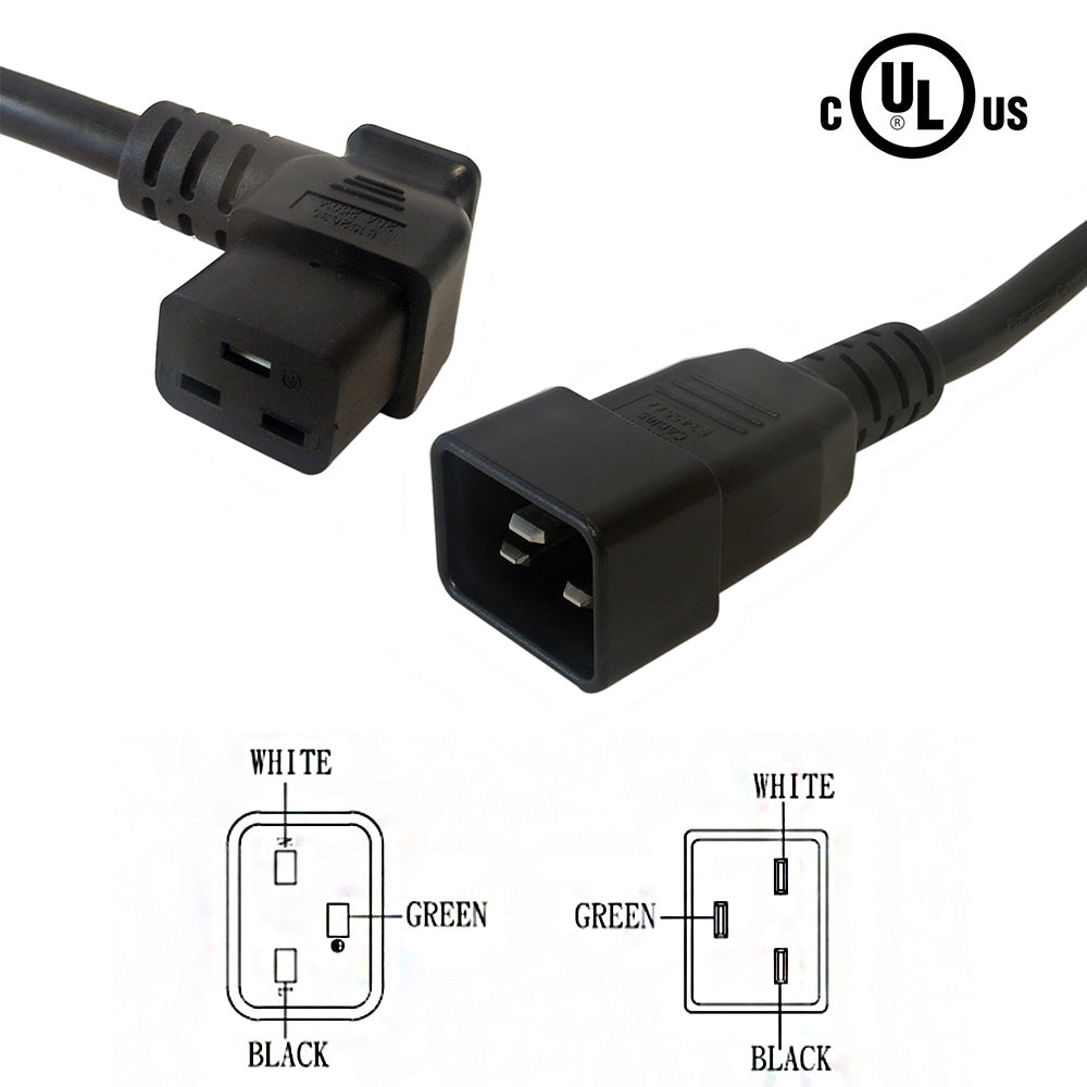 12ft IEC C19 Right Angle to IEC C20 Power Cable - 12AWG (20A 250V) – Generic – AC Power Cords (photo 3)