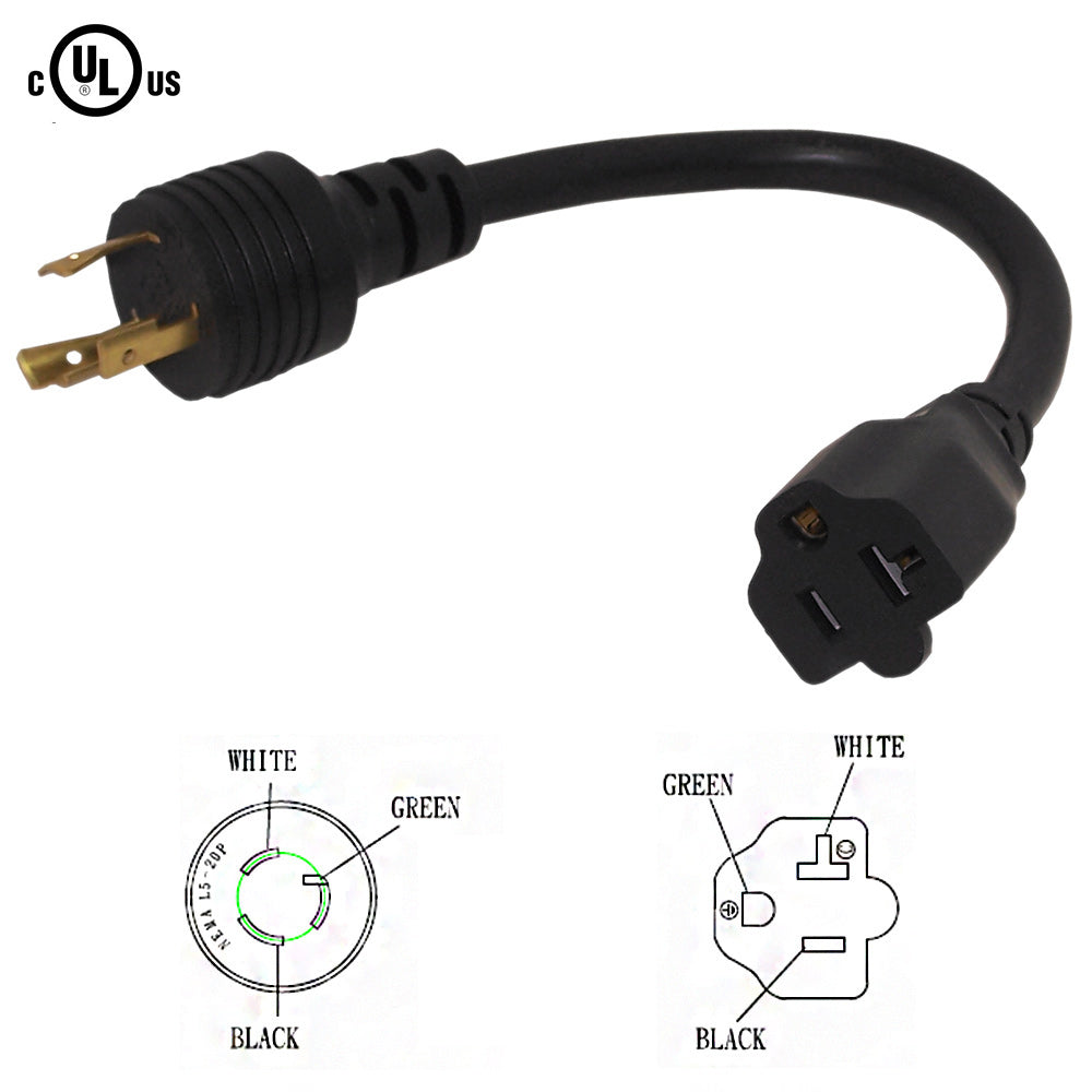 1ft NEMA L5-20P to NEMA 5-20R Power Cable - 12AWG - SJT Jacket – Generic – AC Power Cords (photo 2)