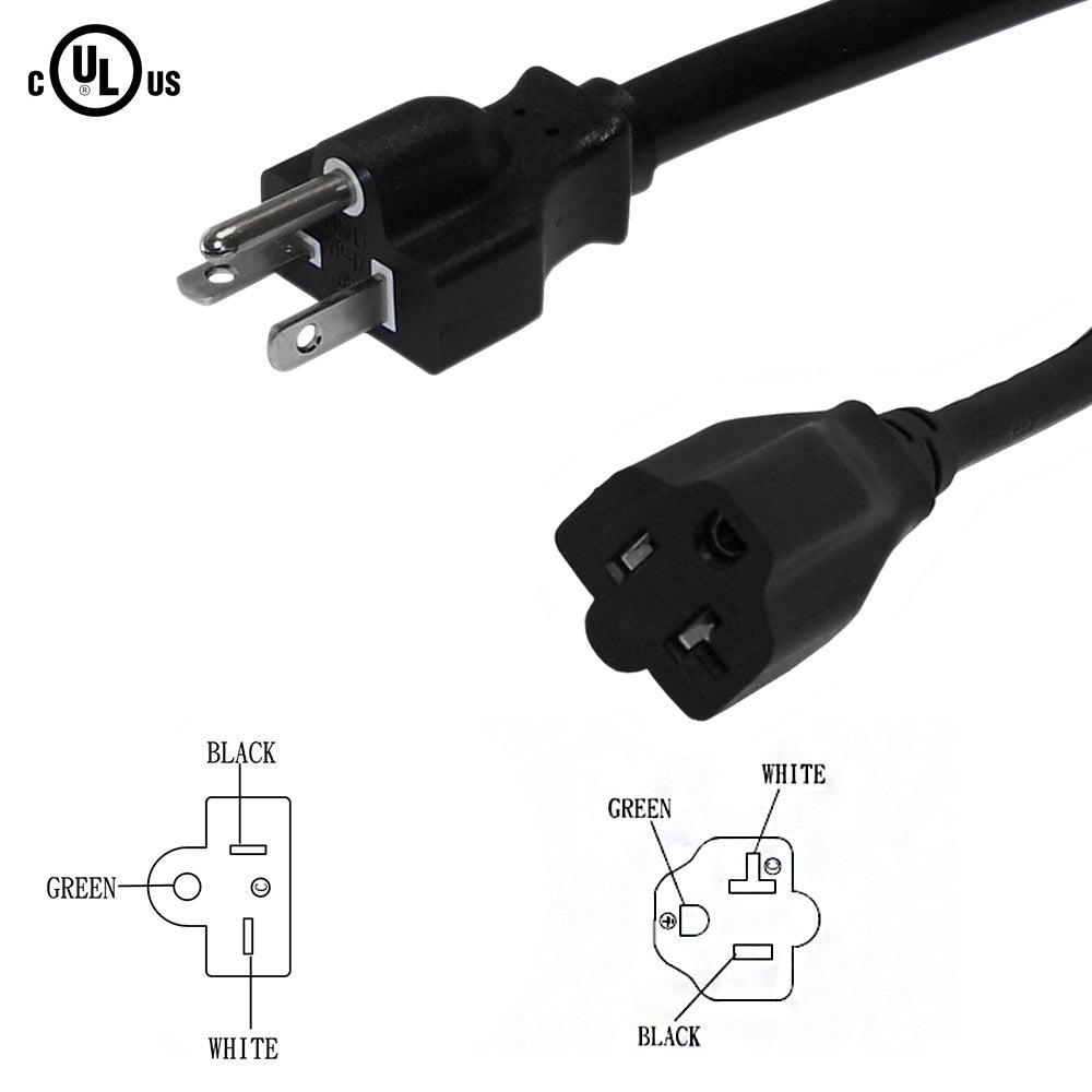 NEMA 5-20P to NEMA 5-20R Power Cable - SJT Jacket – Generic – AC Power Cords (photo 2)