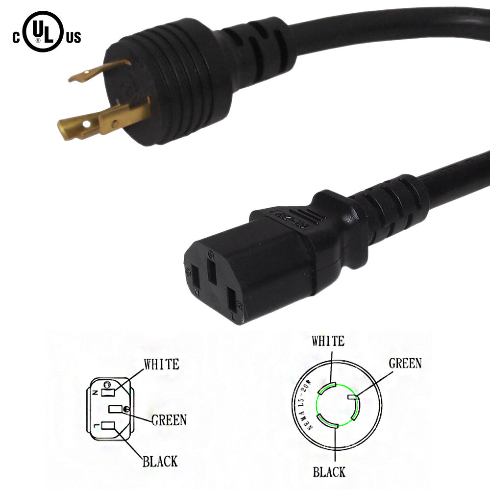 NEMA L5-20P to IEC C13 Power Cable - 14AWG - SJT Jacket – Generic – AC Power Cords (photo 2)