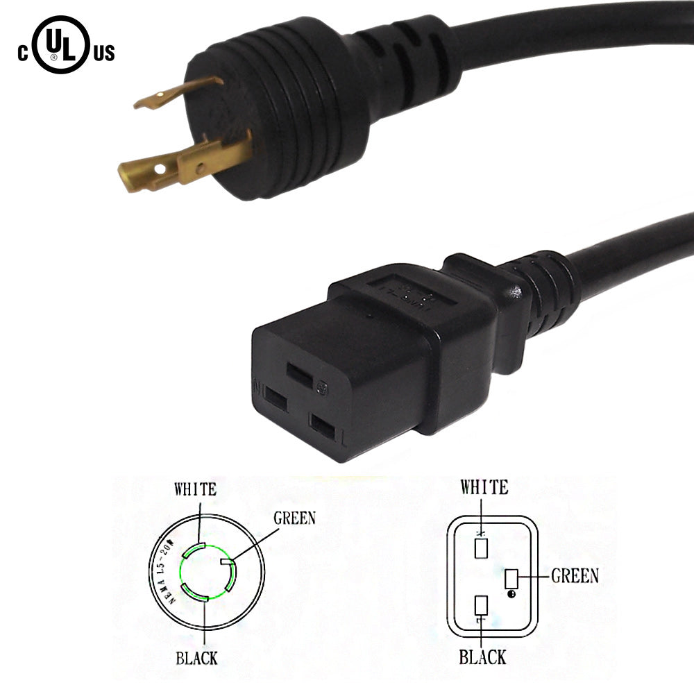 NEMA L5-20P to IEC C19 Power Cable - 12AWG - SJT Jacket – Generic – AC Power Cords (photo 2)