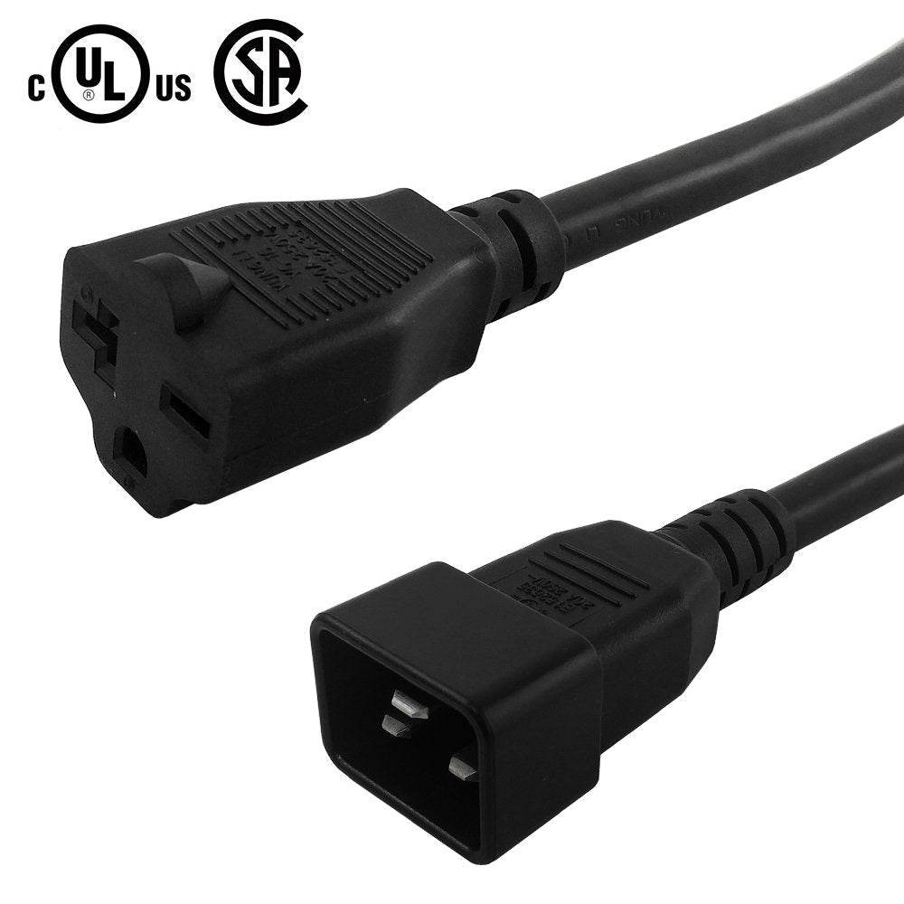 1ft IEC C20 to NEMA 6-15/20R Power Cable - 12AWG - SJT Jacket – Generic