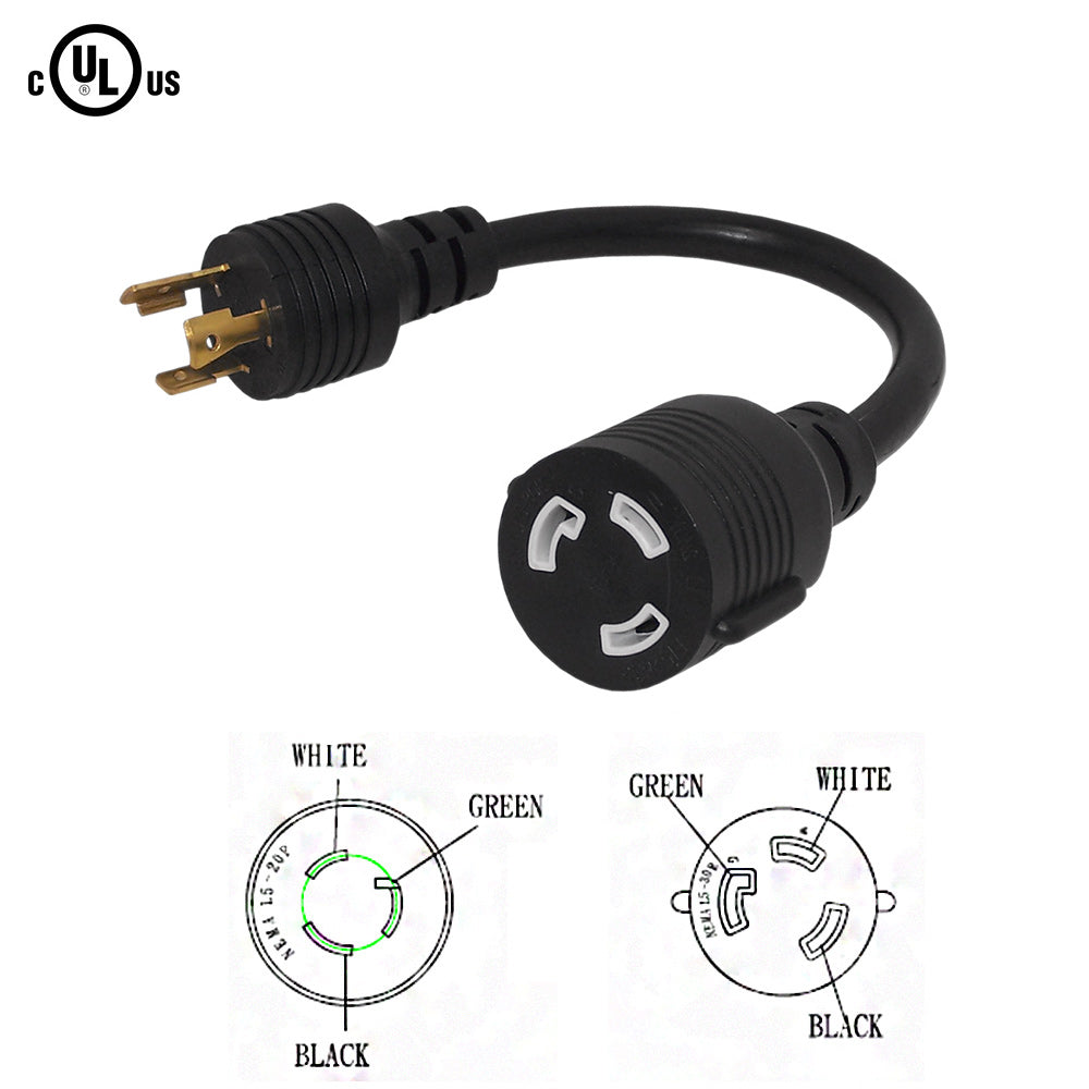 1ft NEMA L5-20P to NEMA L5-30R Power Cable - 12AWG - SJT Jacket – Generic – AC Power Cords (photo 2)