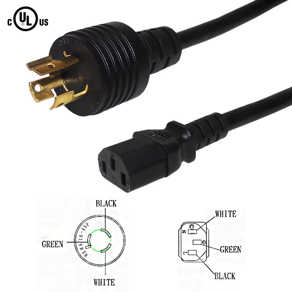 10ft NEMA L6-15P to IEC C13 Power Cable - 14AWG - SJT Jacket – Generic – AC Power Cords (photo 2)