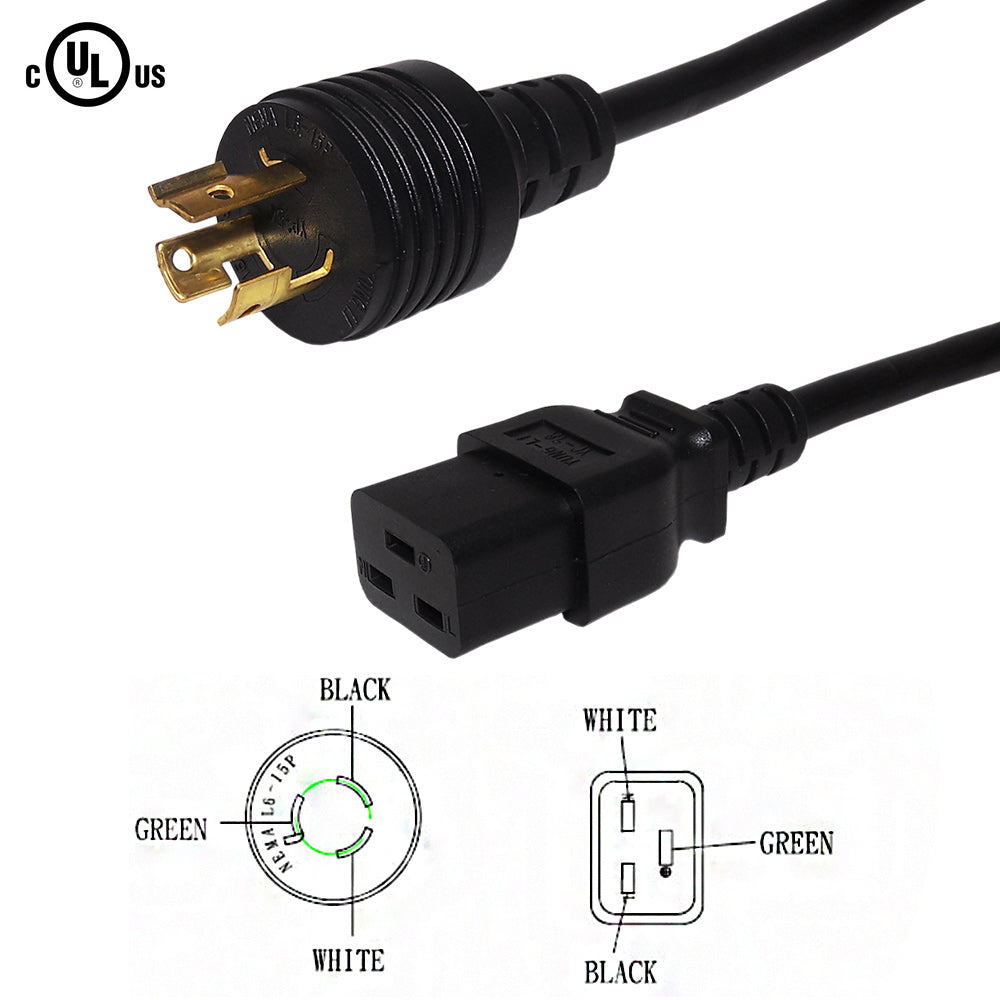 10ft NEMA L6-15P to IEC C19 Power Cable - 14AWG - SJT Jacket – Generic – AC Power Cords (photo 2)