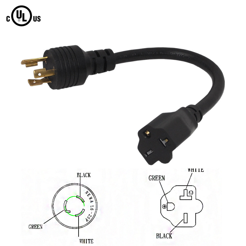 1ft NEMA L6-20P to NEMA 6-20R Power Cable - 12AWG - SJT Jacket (20A 250V) – Generic – AC Power Cords (photo 2)