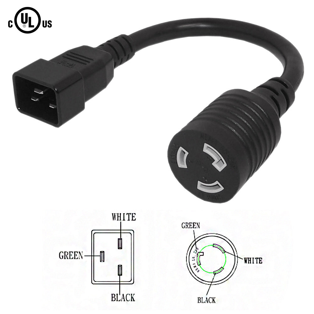 1ft IEC C20 to NEMA L6-20R Power Cable - 12AWG - SJT Jacket – Generic – AC Power Cords (photo 2)