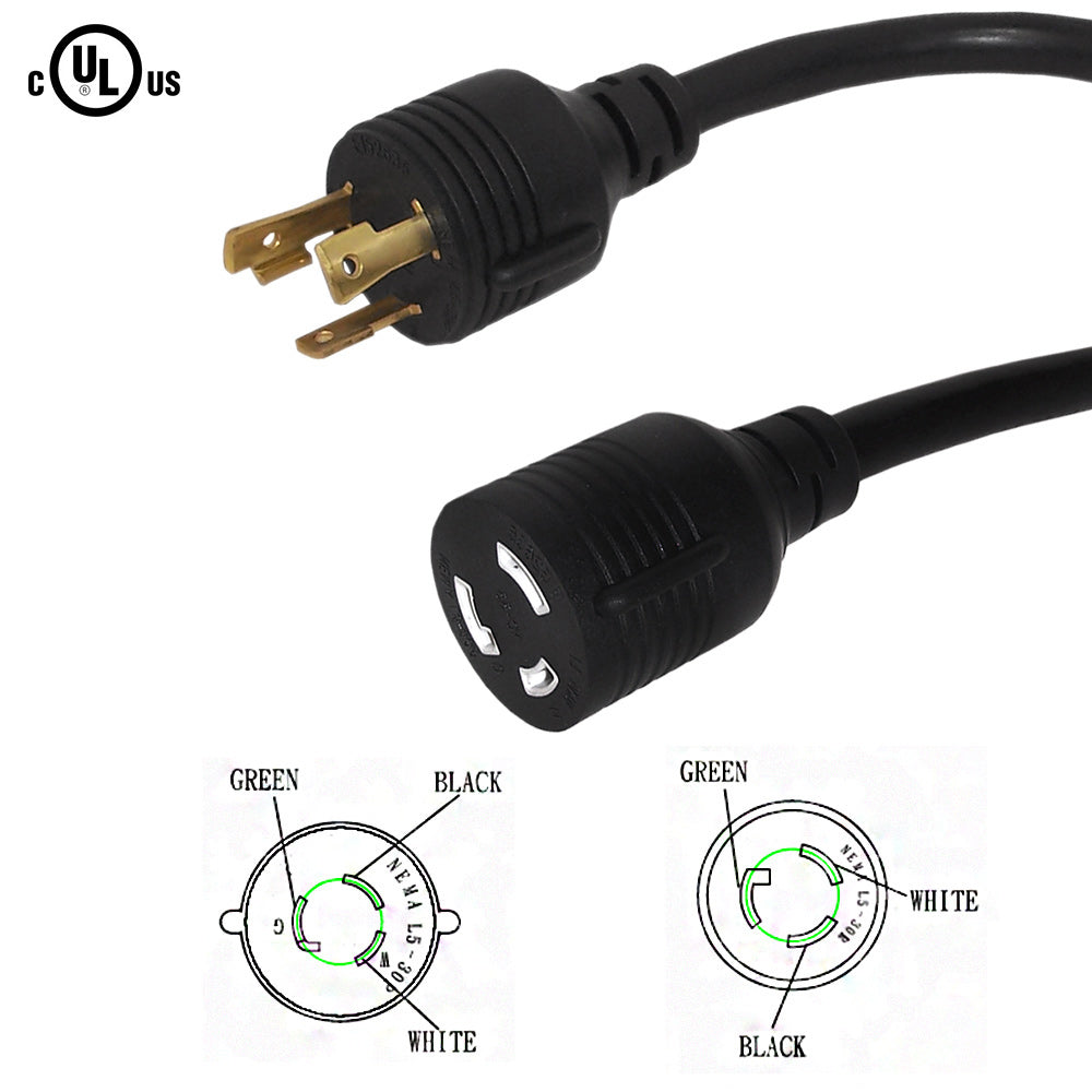 15ft NEMA L5-30P to NEMA L5-30R Power Cable - 10AWG - SJT Jacket – Generic – AC Power Cords (photo 2)