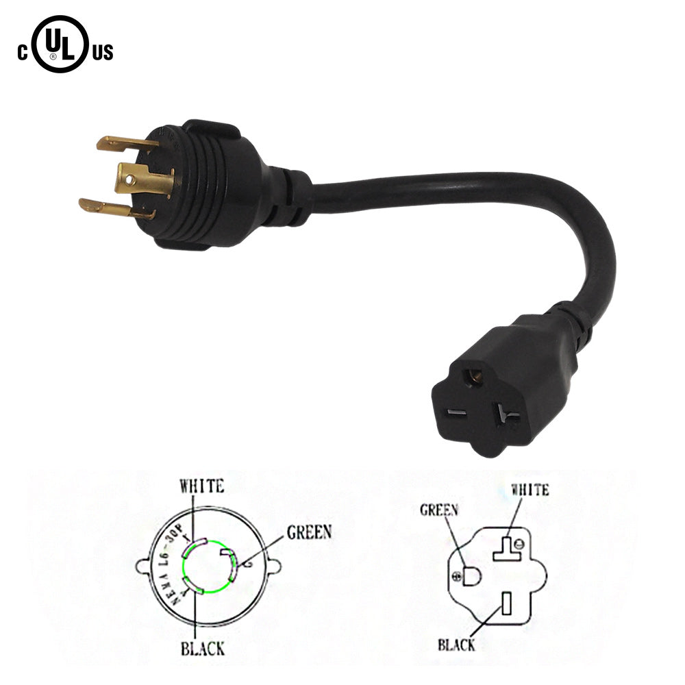 1ft NEMA L6-30P to NEMA 6-20R Power Cable - 12AWG - SJT Jacket – Generic – AC Power Cords (photo 2)