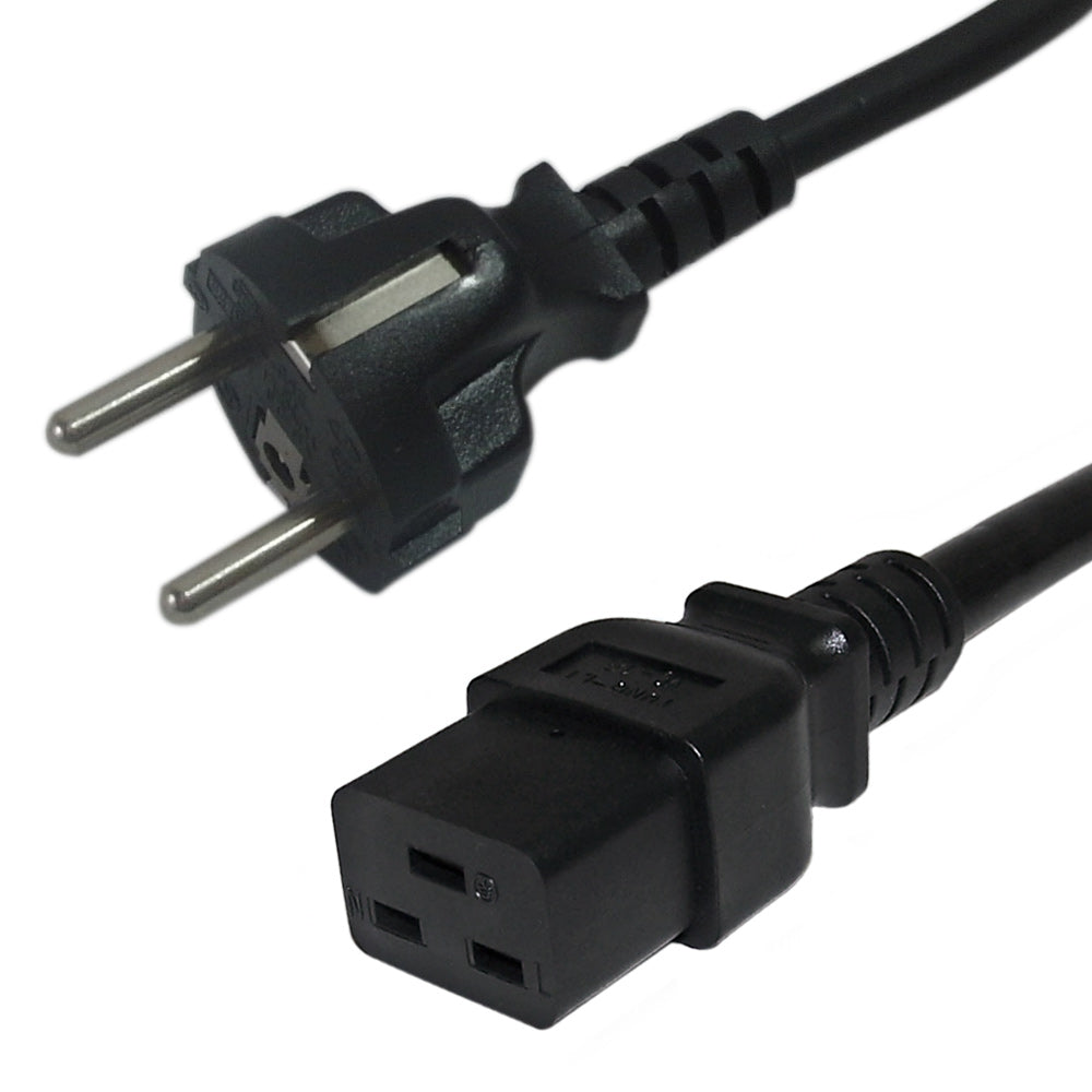 SCHUKO CEE 7/7 (Euro) to C19 - H05VV-F 1.5 (15A 250V) Power Cable - 2m – Generic – International Power Cords