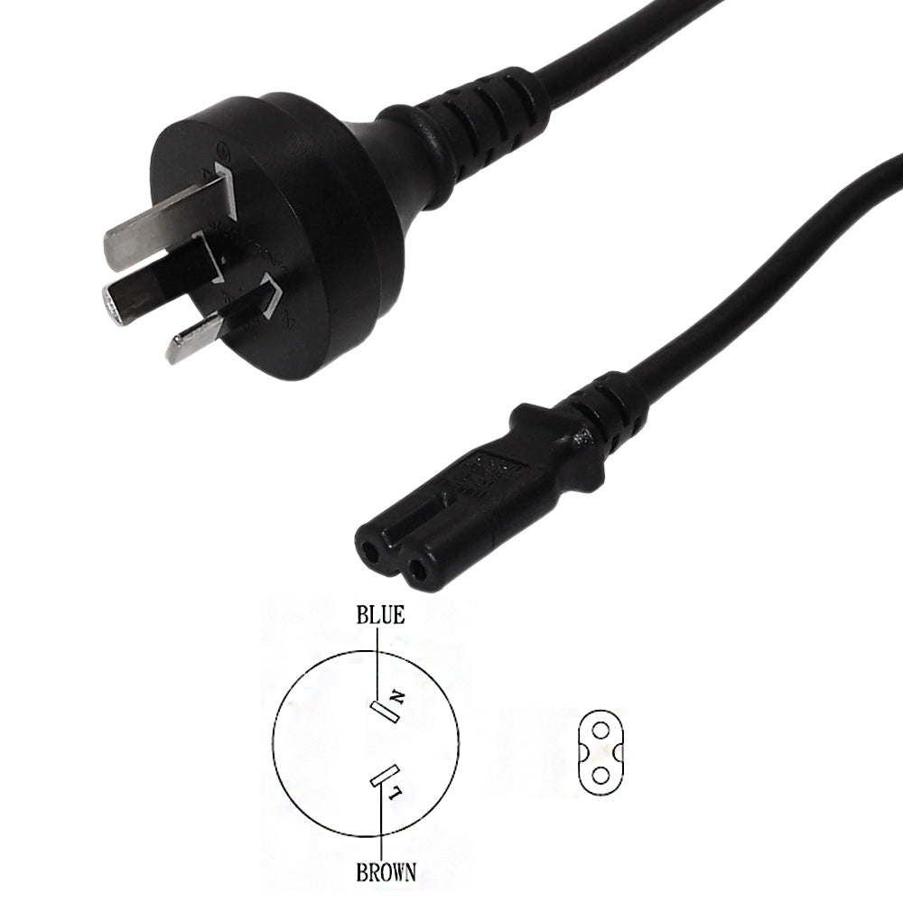 AS3112 (Australia) to C7 - H05VV-F 0.75 (5A 250V) Power Cord - 2m – Generic – International Power Cords (photo 2)