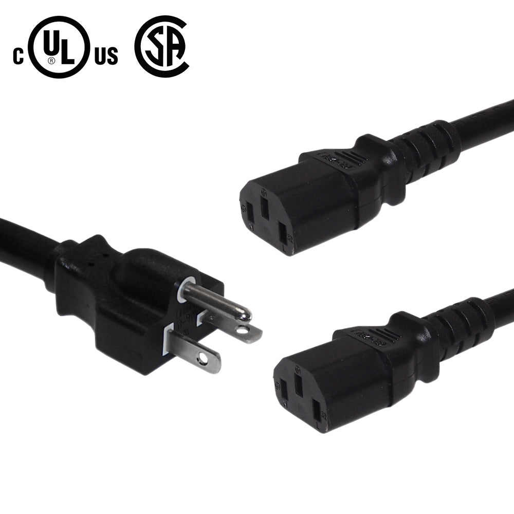 NEMA 5-20P to 2x IEC C13 Power Splitter Cable -14AWG SJT – Generic – Splitter Power Cords