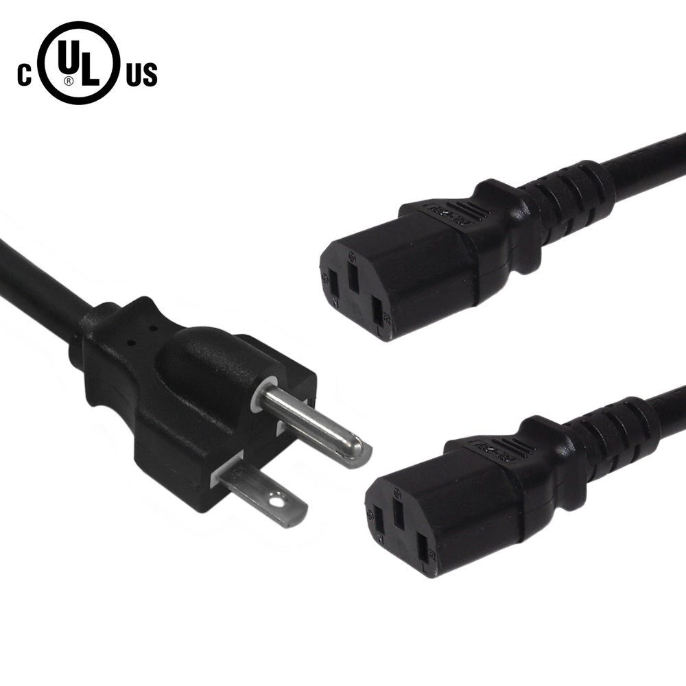 NEMA 6-15P to 2x IEC C13 Power Splitter Cable -14AWG SJT - Black – Generic – Splitter Power Cords