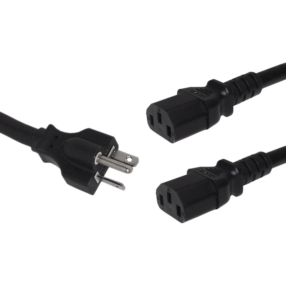3ft NEMA 6-20P to 2x IEC C13 Power Splitter Cable - 14AWG (15A 250V) - SJT – Generic