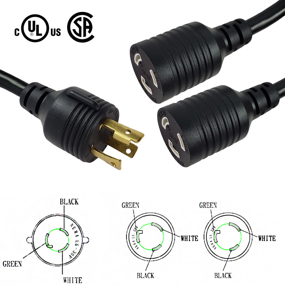 NEMA L6-30P to 2x NEMA L6-20R Splitter - SJT – Generic – Splitter Power Cords (photo 2)