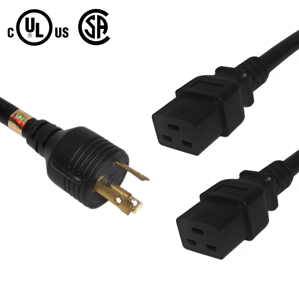 3ft NEMA L6-30P to 2x IEC C19 Power Splitter Cable - 10AWG/12AWG SJT - Black – Generic