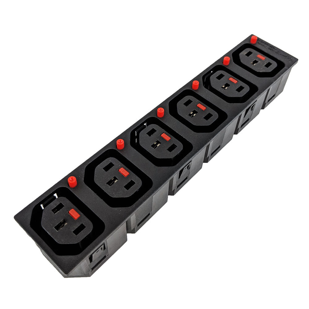C13 Locking Receptacle - 6 Tier - 6.3mm Terminal, 1.5mm Panel Thickness - Black (IEC-Lock Part #: PA135015BK6) – Generic