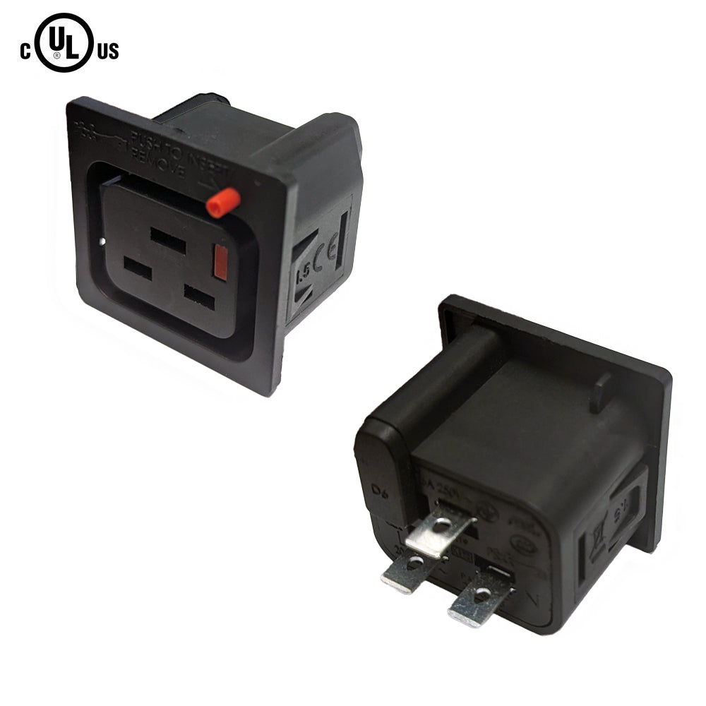 C19 Locking Receptacle 6.3mm Terminal, 1.5mm Panel Thickness - Black (IEC-Lock Part #: PA195015BK) – Generic – Locking IEC Accessories