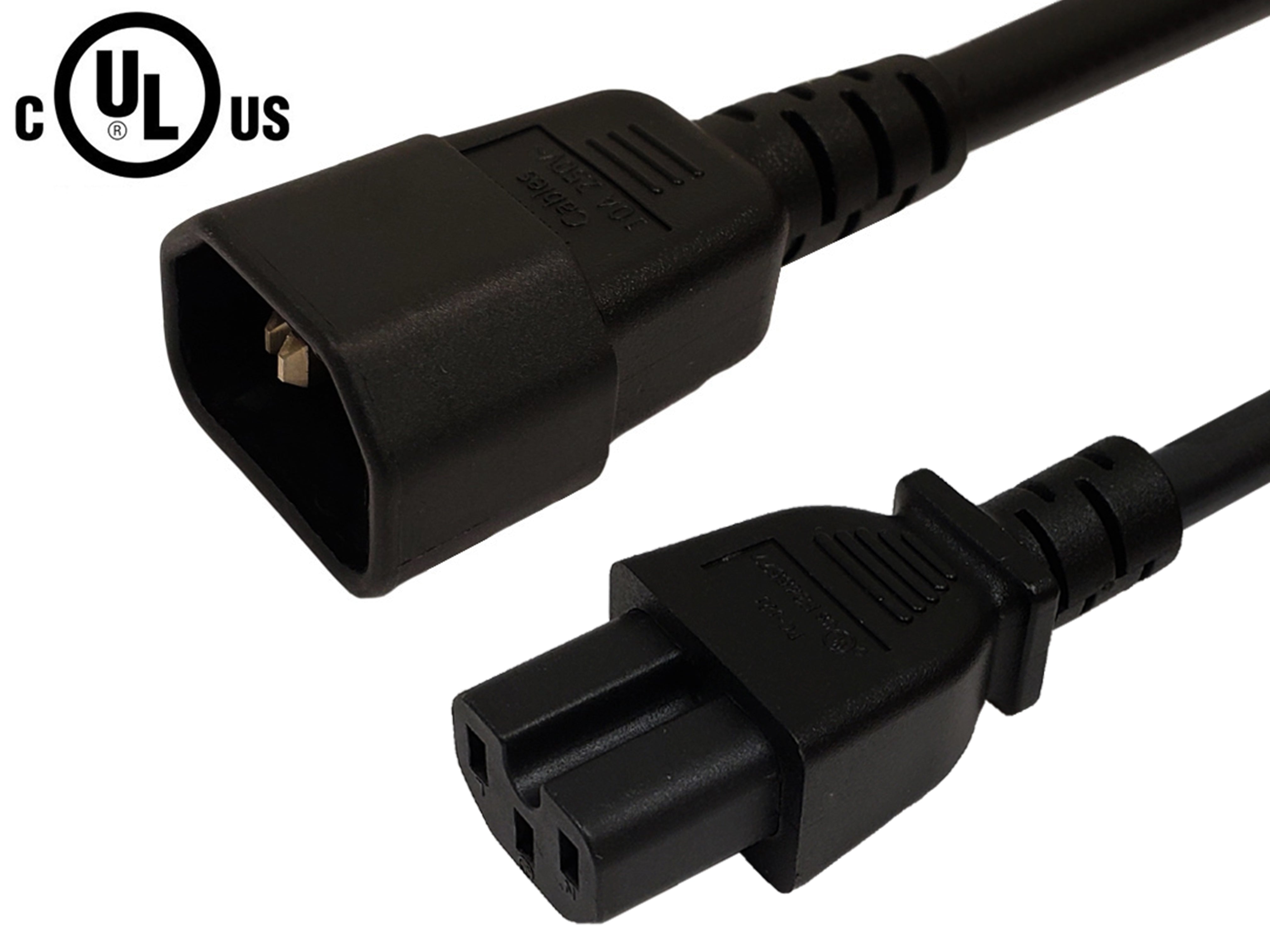 IEC C14 to IEC C15 Power Cable - 14AWG (15A 250V) - SJT Jacket – Generic