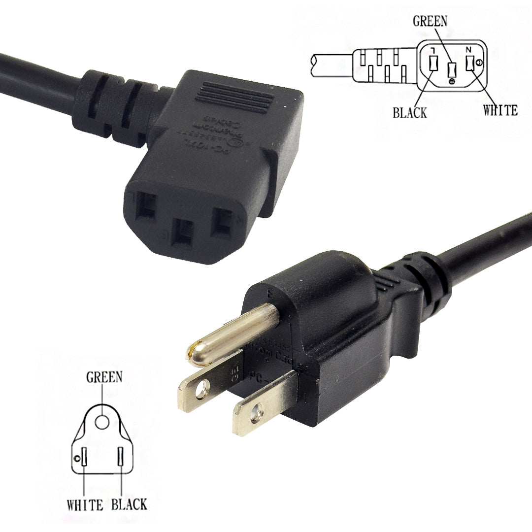 NEMA 5-15P to IEC C13 Left Angle Power Cable - 18AWG - SJT Jacket – Generic – AC Power Cords (photo 2)