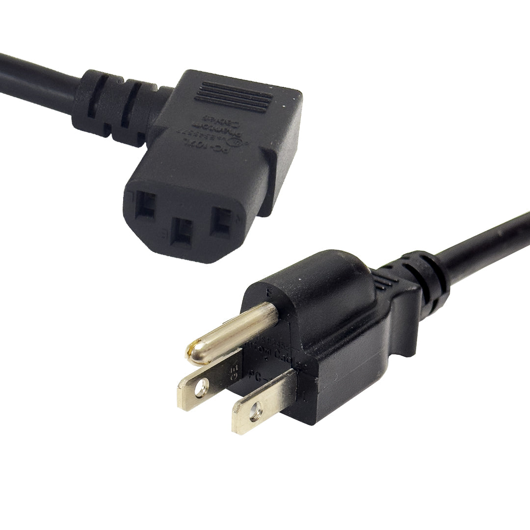NEMA 5-15P to IEC C13 Left Angle Power Cable - 18AWG - SJT Jacket – Generic – AC Power Cords