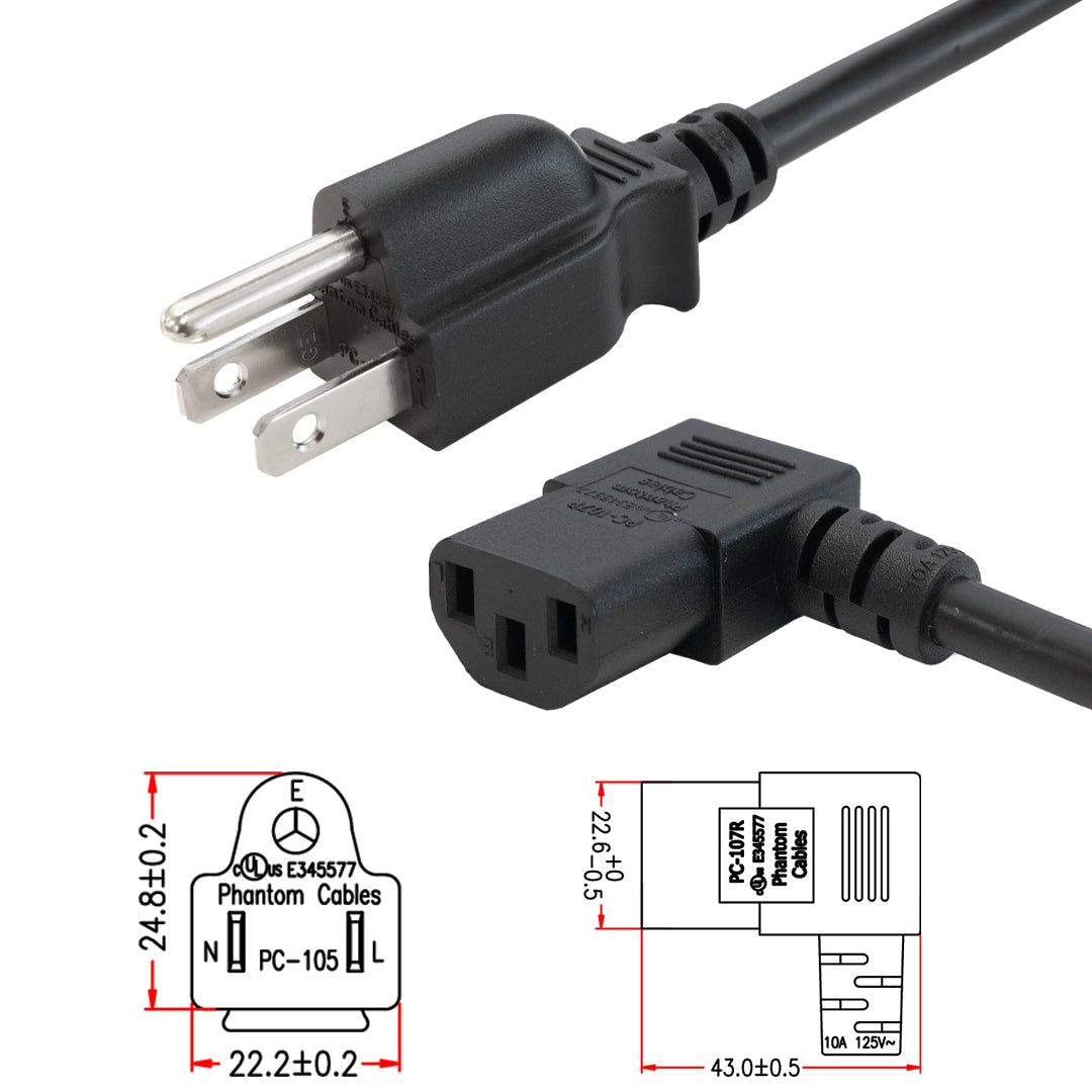 NEMA 5-15P to IEC C13 Right Angle Power Cable - SJT Jacket – Generic – AC Power Cords (photo 4)