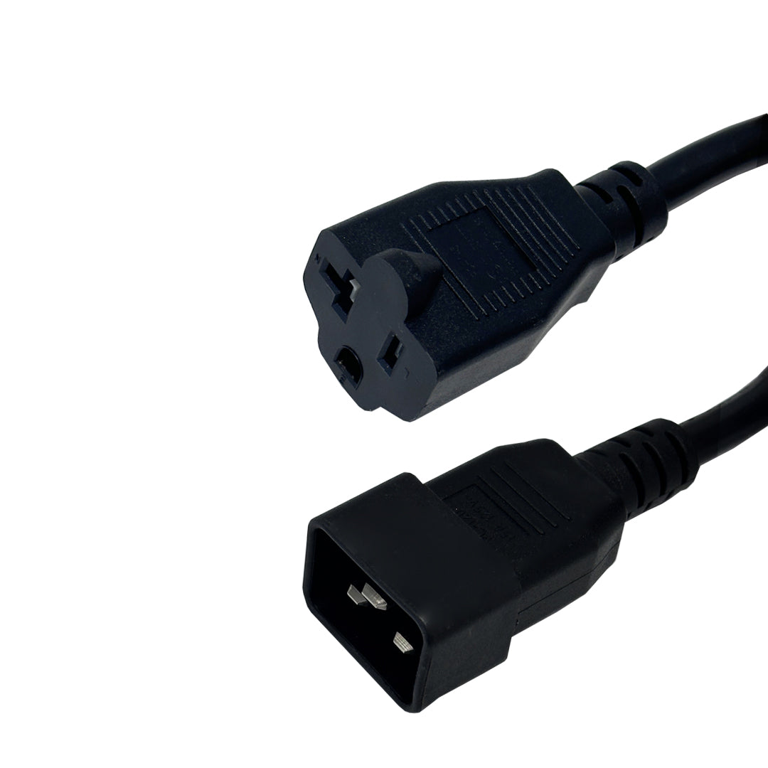 1ft NEMA 5-15/20R to IEC C20 Power Cable - 14AWG - SJT Jacket (15A 125V) – Generic
