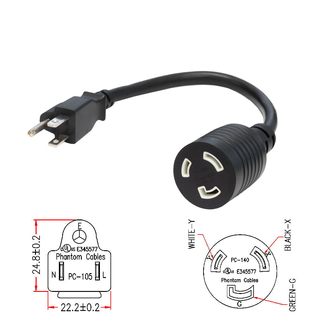 1ft NEMA 5-15P to NEMA L5-20R Power Cable - 14AWG - SJT Jacket – Generic – AC Power Cords (photo 2)