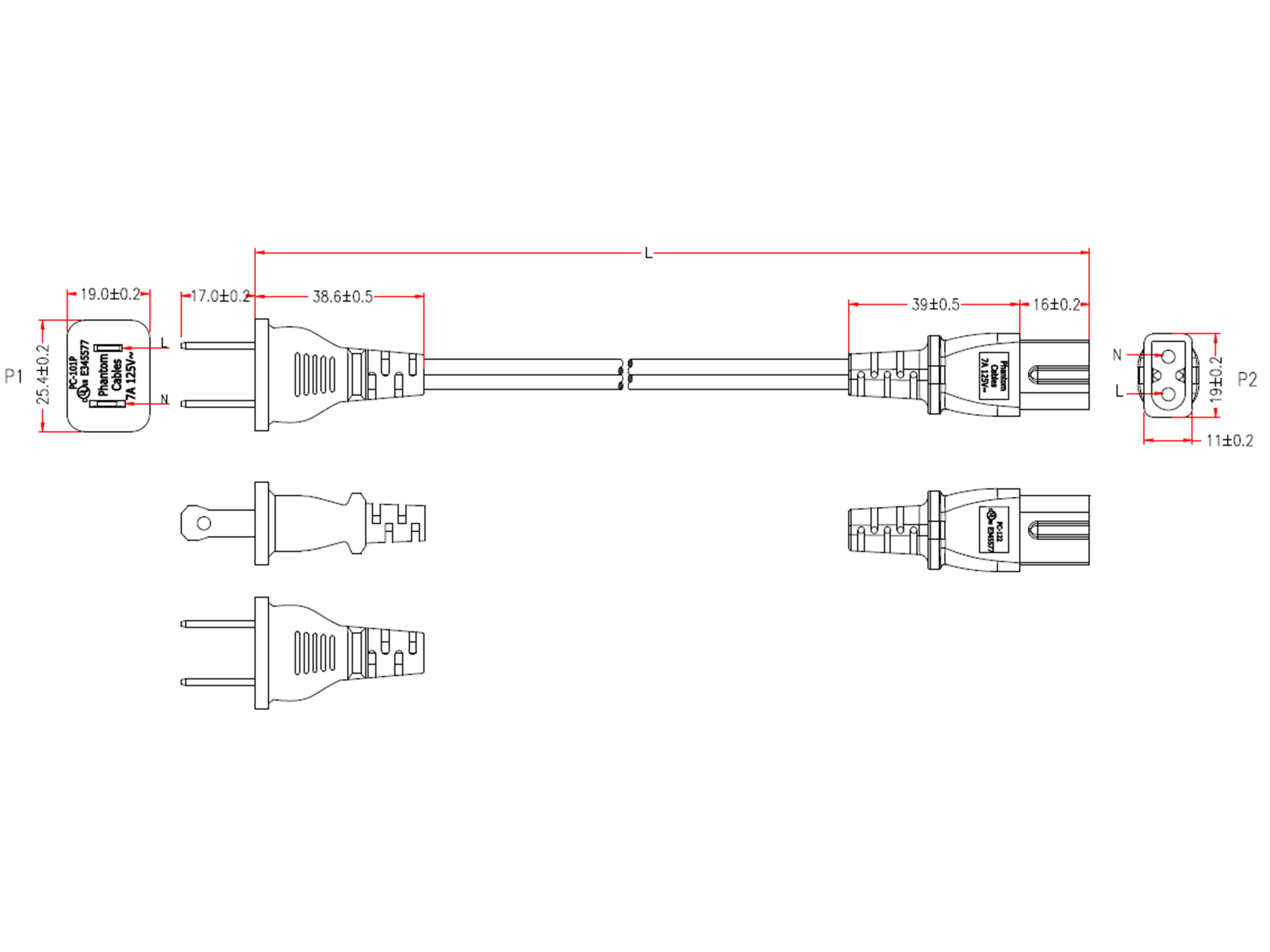 NEMA 1-15P to IEC C7 Polarized Power Cable - 18AWG - SPT-2 – Generic – AC Power Cords (photo 2)