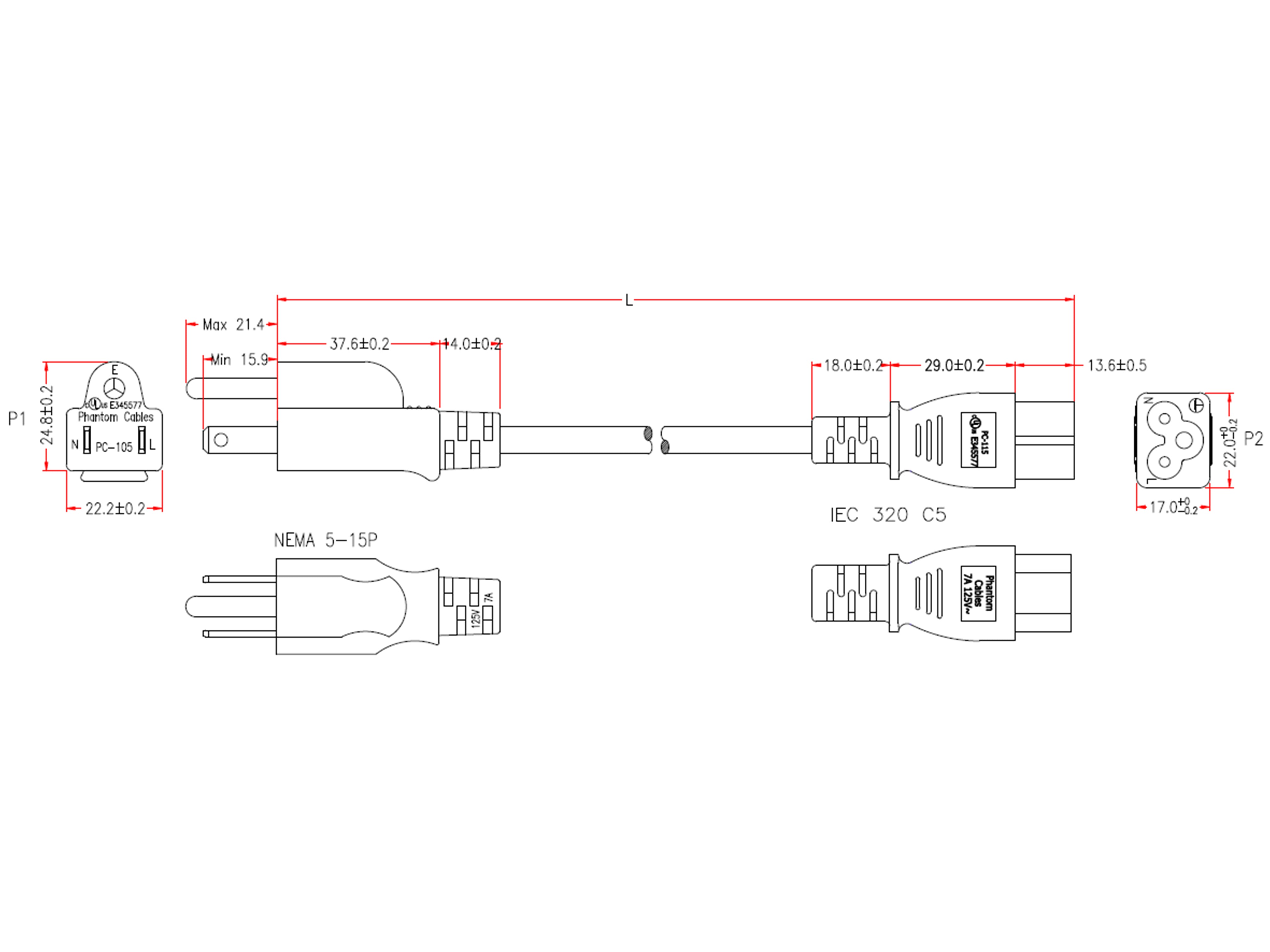 5-15P to C5 (Three Prong) Power Cable - SJT Jacket – Generic – AC Power Cords (photo 4)