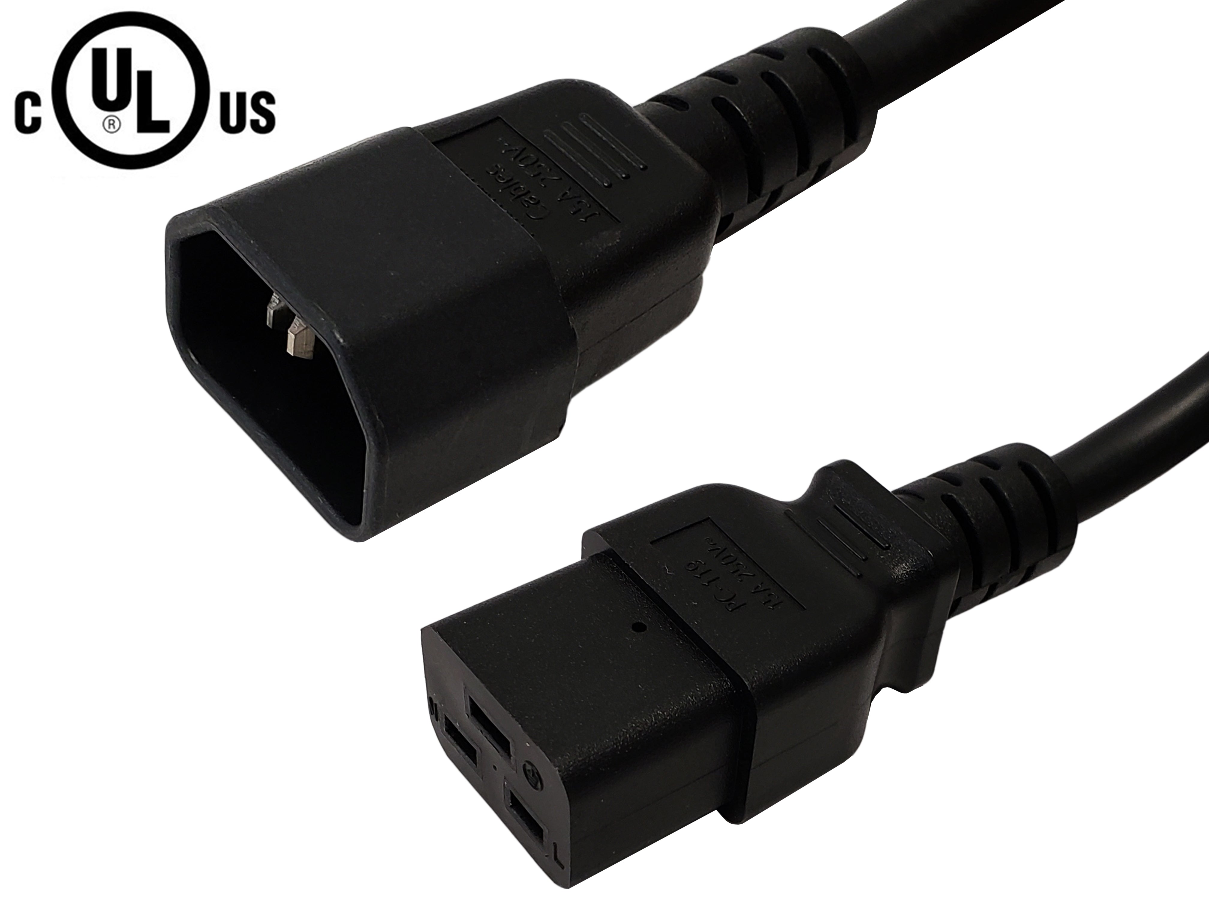 IEC C14 to IEC C19 Power Cable - 14AWG (15A 250V) - SJT Jacket – Generic