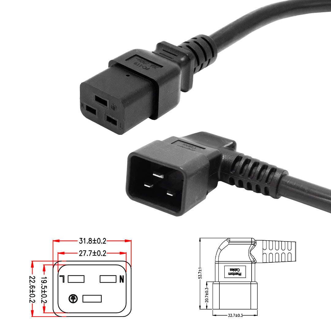 IEC C19 to IEC C20 Left Angle Power Cable - SJT Jacket – Generic – AC Power Cords (photo 4)