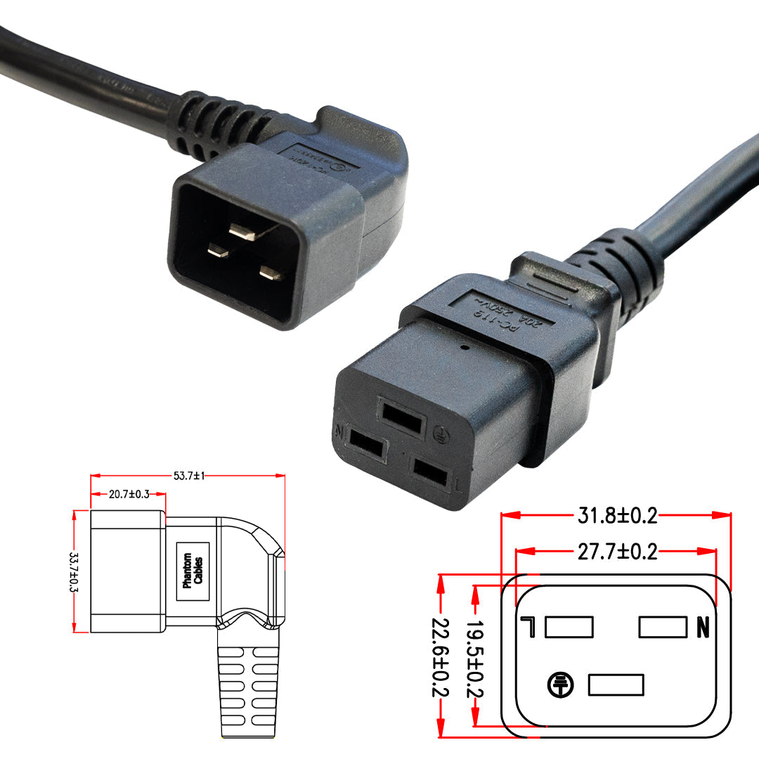 IEC C19 to IEC C20 Right Angle Power Cable - SJT Jacket – Generic – AC Power Cords (photo 3)