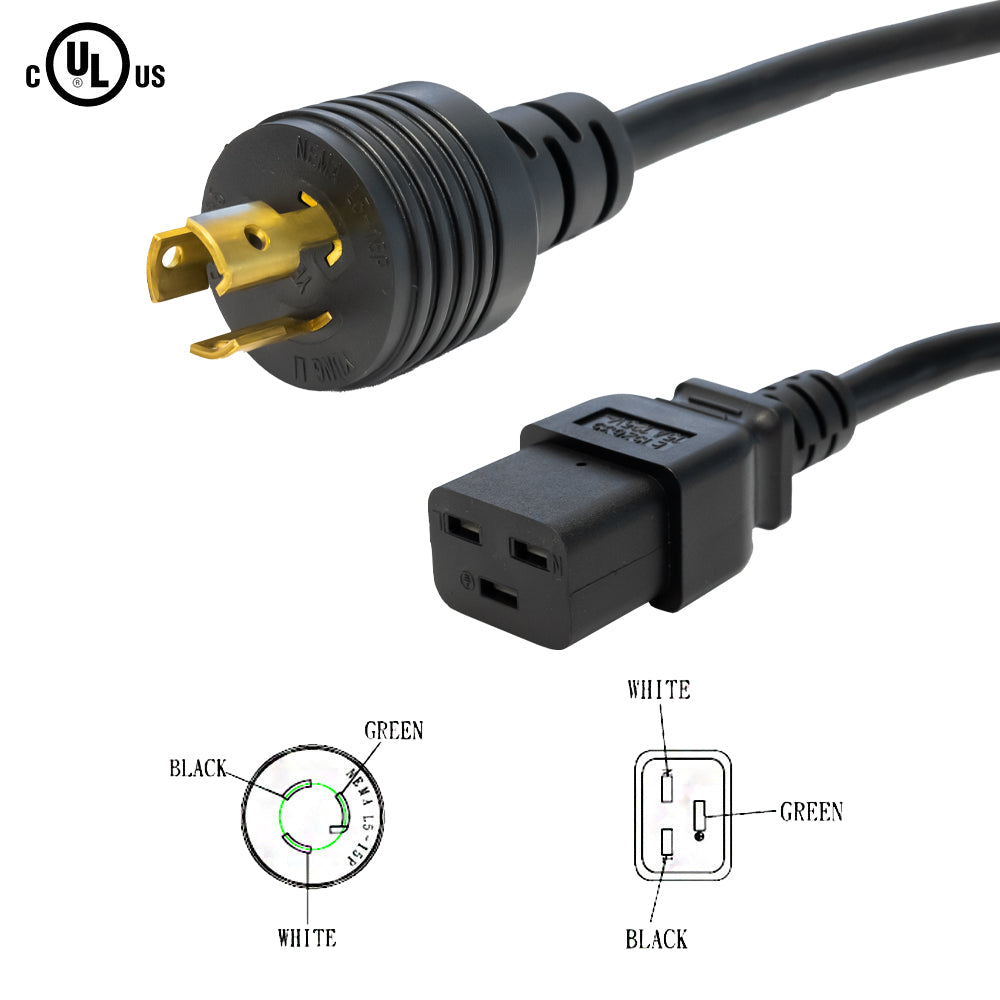 NEMA L5-15P to IEC C19 Power Cable - 14AWG - SJT Jacket (125V 15A) – Generic – AC Power Cords (photo 2)