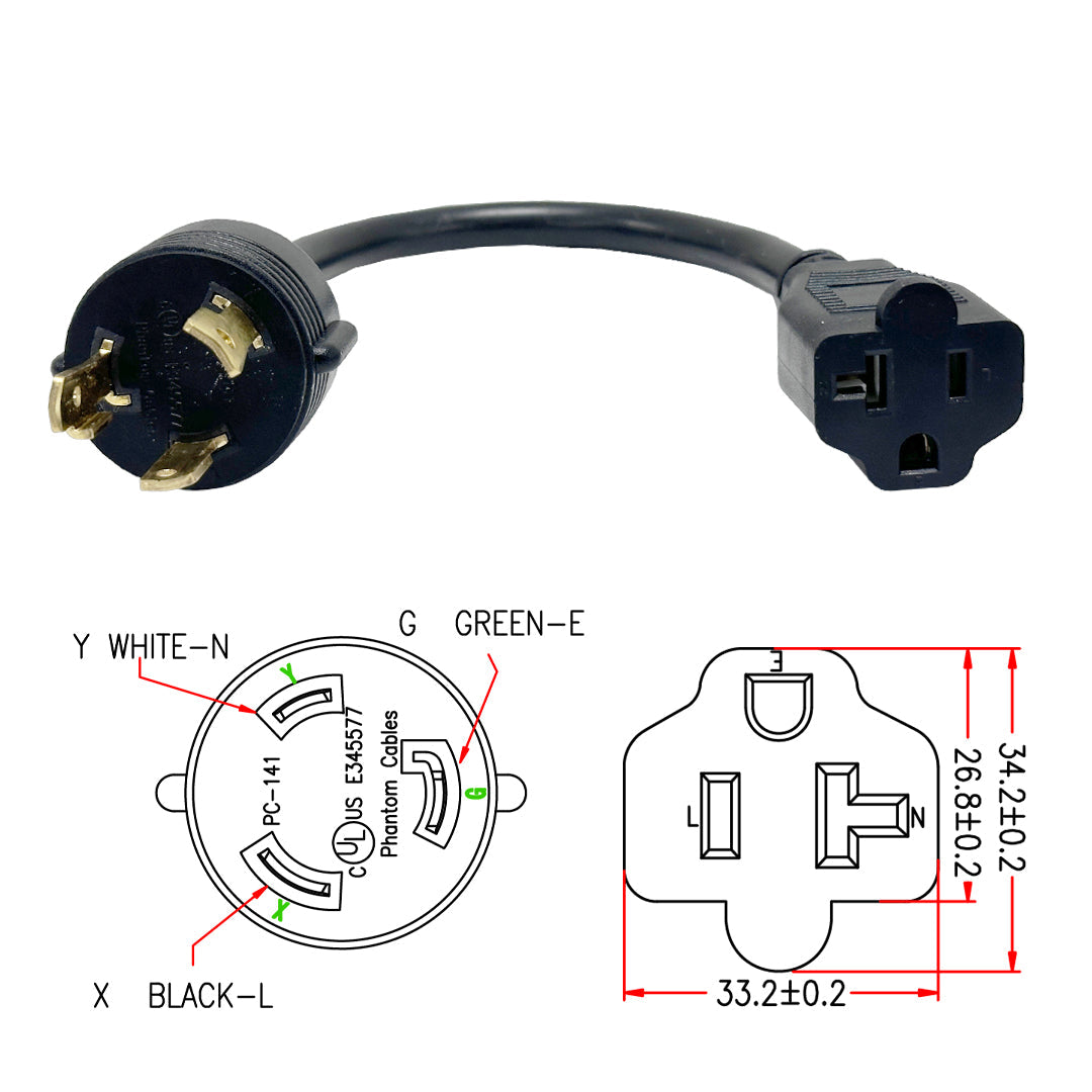 1ft NEMA L5-30P to NEMA 5-20R Power Cable - 12AWG - SJT Jacket (20A 125V) – Generic – AC Power Cords (photo 2)