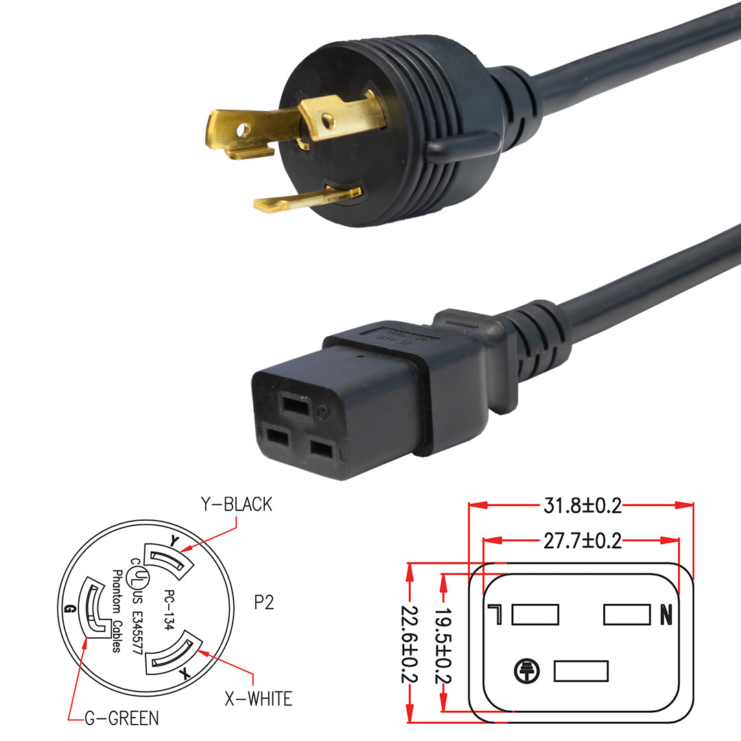 NEMA L6-30P to IEC C19 Power Cable - 12AWG - SJT Jacket – Generic – AC Power Cords (photo 2)
