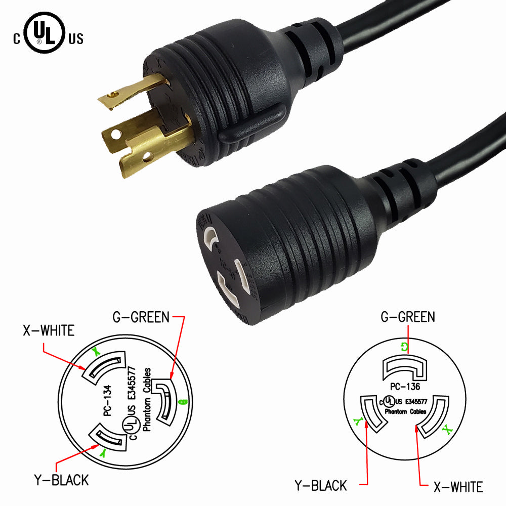 1ft NEMA L6-30P to NEMA L6-20R Power Cable - 12AWG - SJT Jacket (250V 20A) – Generic – AC Power Cords (photo 2)