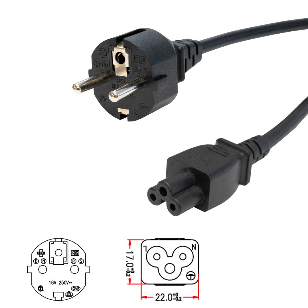 CEE 7/7 (Euro) to IEC C5 - H05VV-F 0.75 Power Cable (2.5A 250V) Power Cord - 2m – Generic – International Power Cords (photo 2)