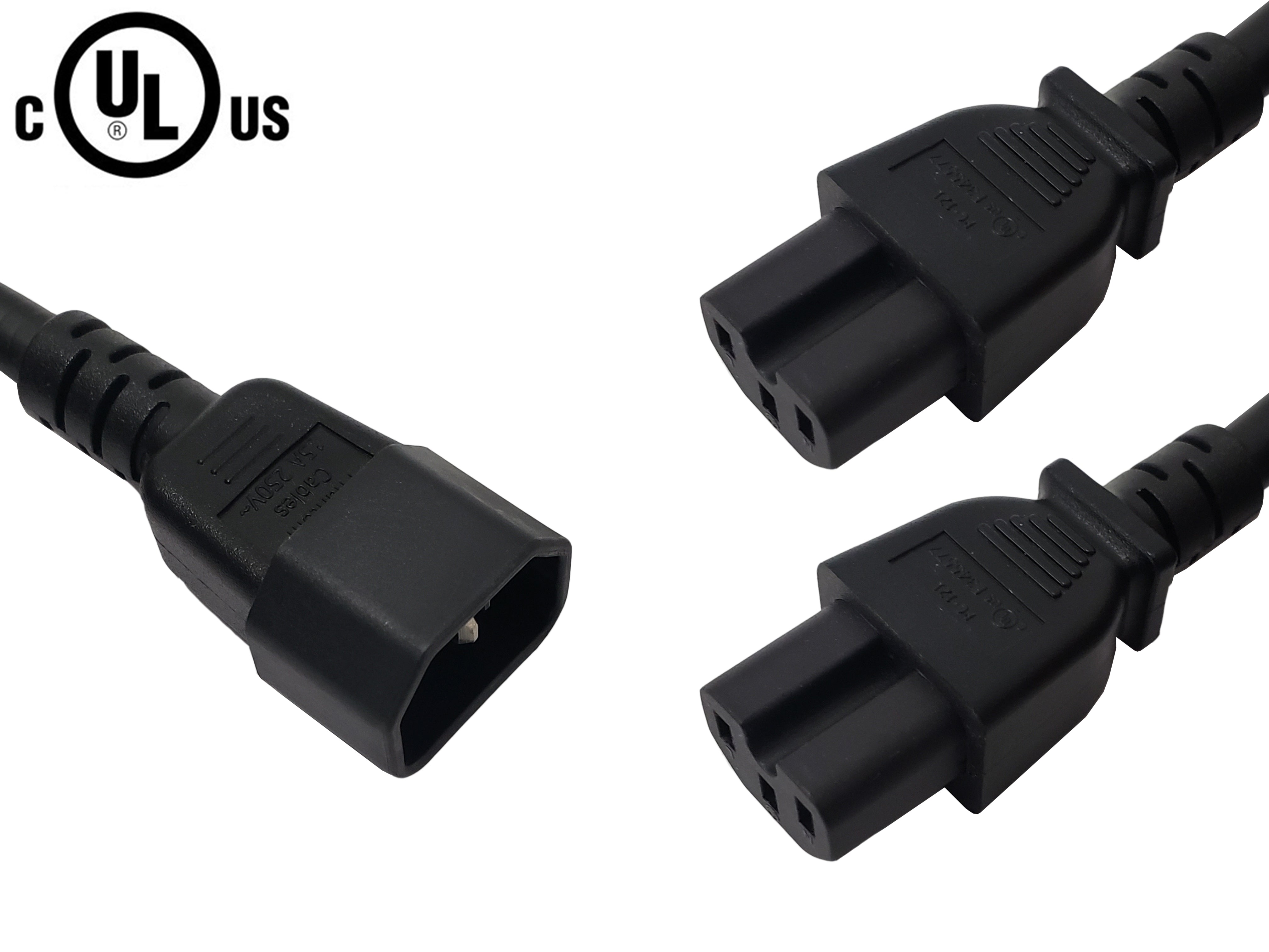IEC C14 to 2x IEC C15 Power Splitter Cable - SJT – Generic – Splitter Power Cords