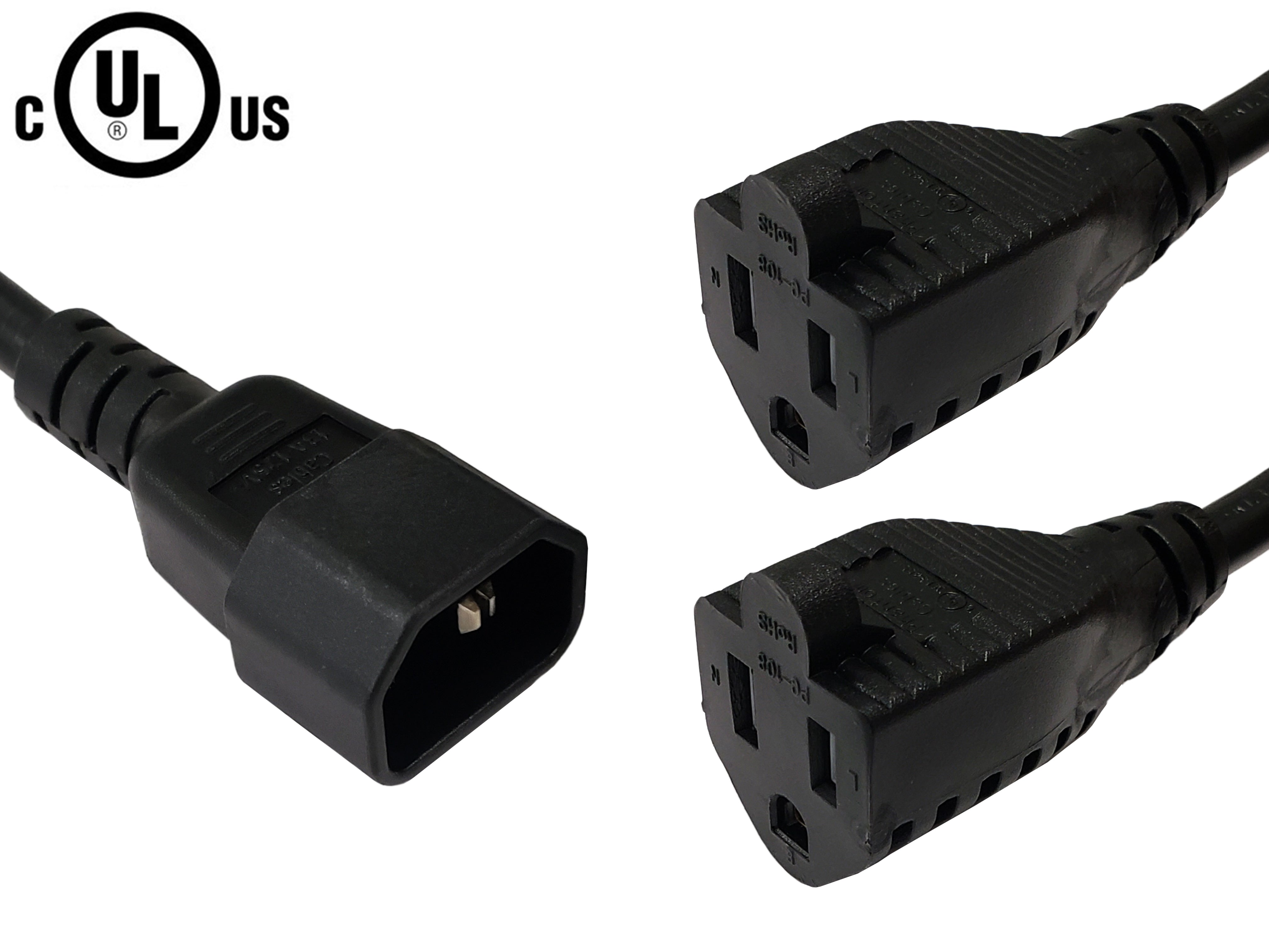 1ft IEC C14 to 2x NEMA 5-15R Power Splitter Cable - 16AWG (13A 125V) - SJT – Generic