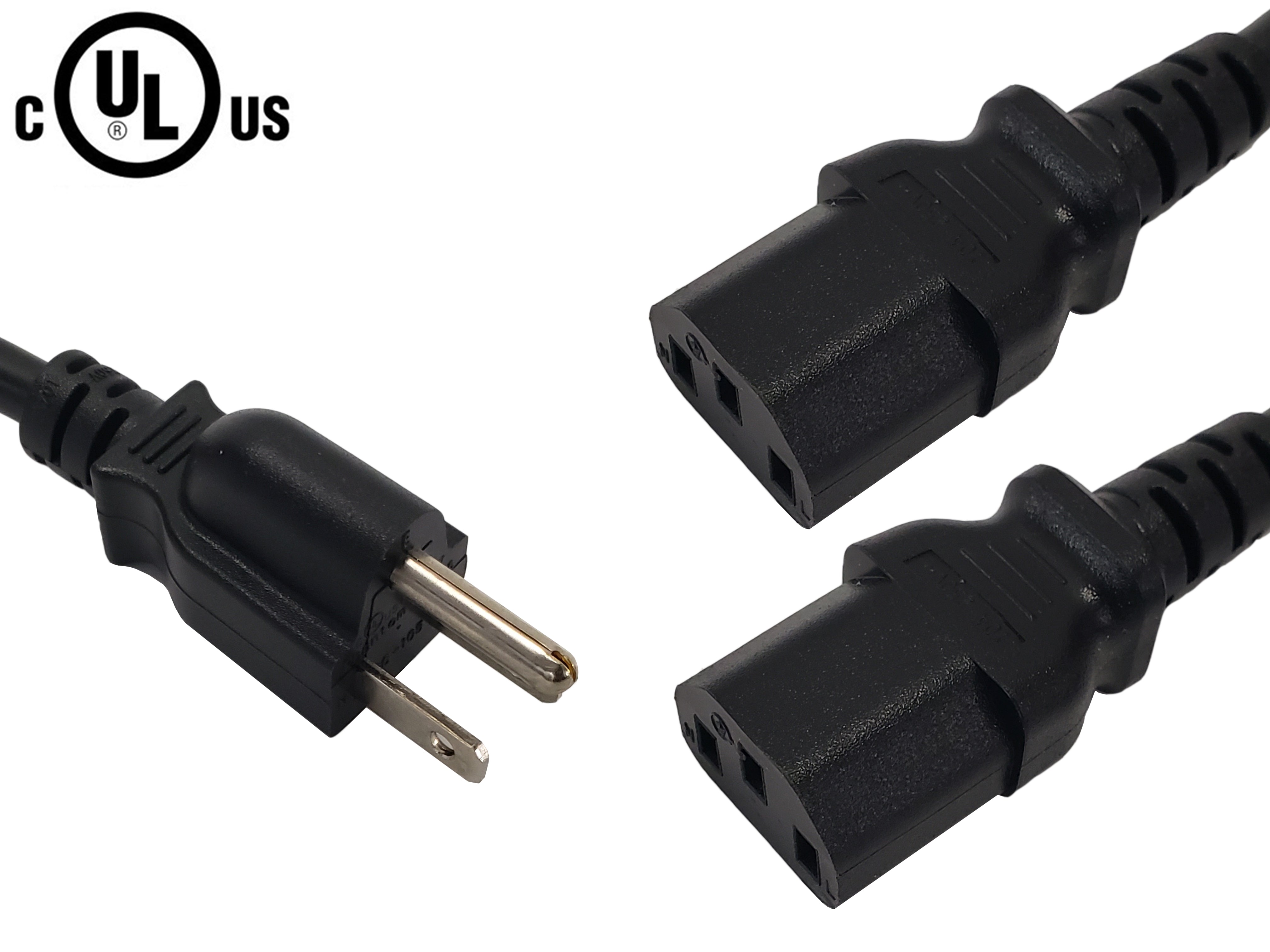 NEMA 5-15P to 2x IEC C13 Power Splitter Cable - SJT – Generic