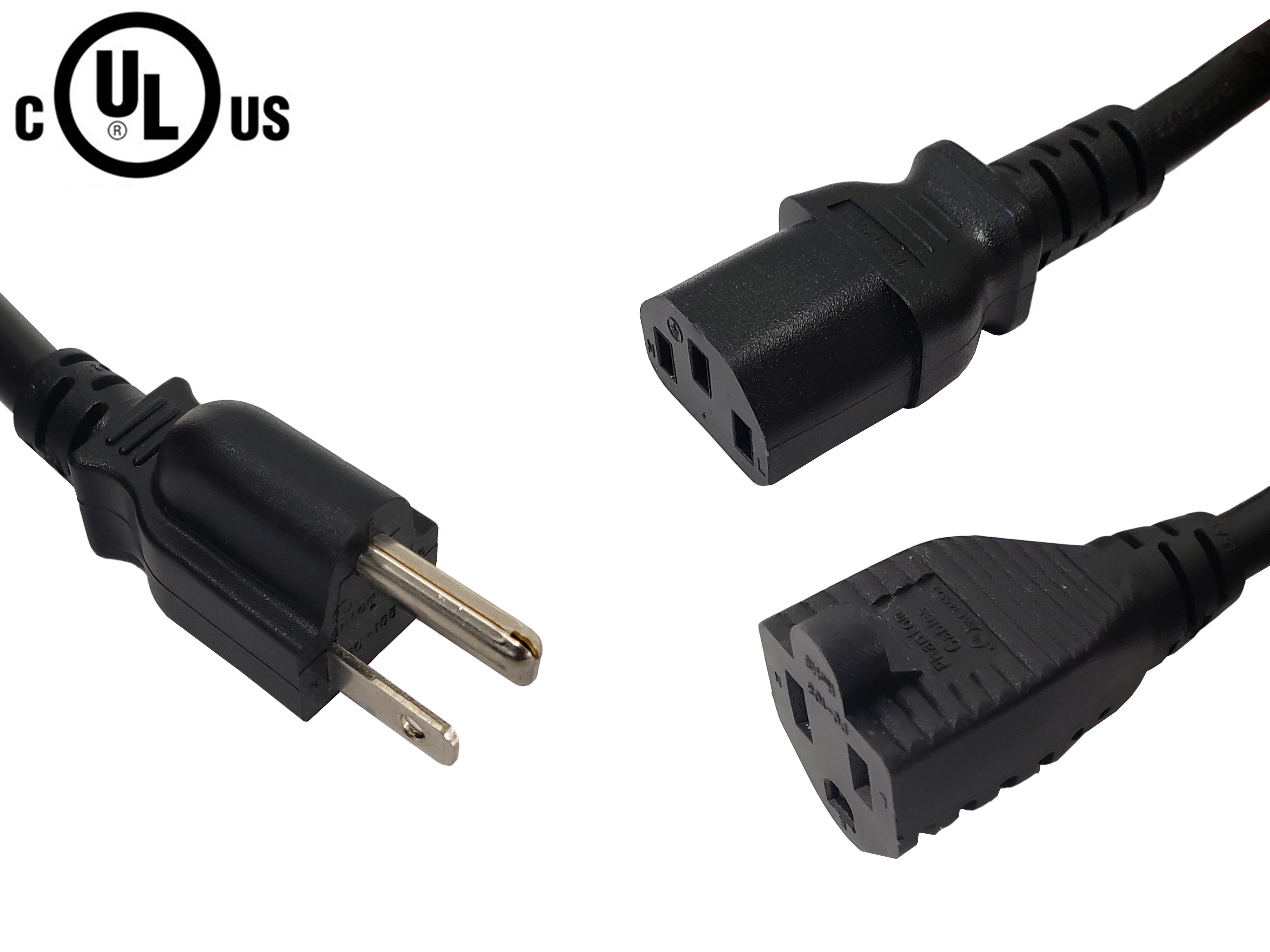 NEMA 5-15P to IEC C13 & NEMA 5-15R Power Splitter Cable - 16AWG (13A 125V) - SJT – Generic
