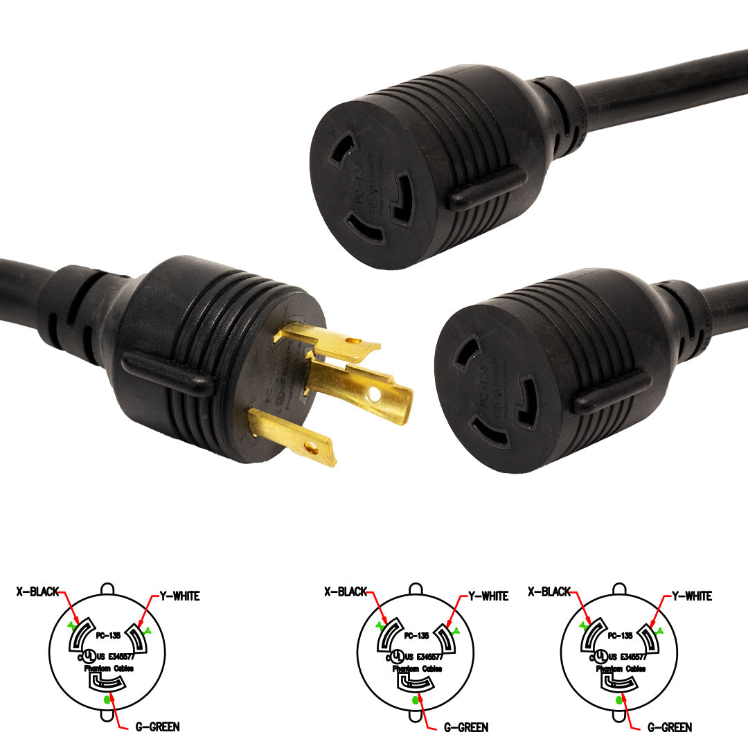 NEMA L6-30P to 2x NEMA L6-30R Splitter - 10AWG (30A 250V) - SJT – Generic – Splitter Power Cords (photo 2)